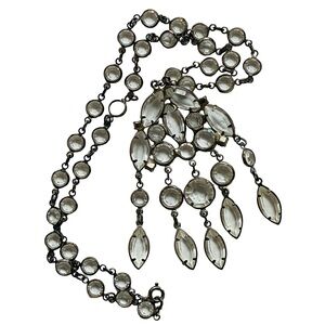 Vintage Art Deco Bezel Set Faceted Clear Crystal Necklace
